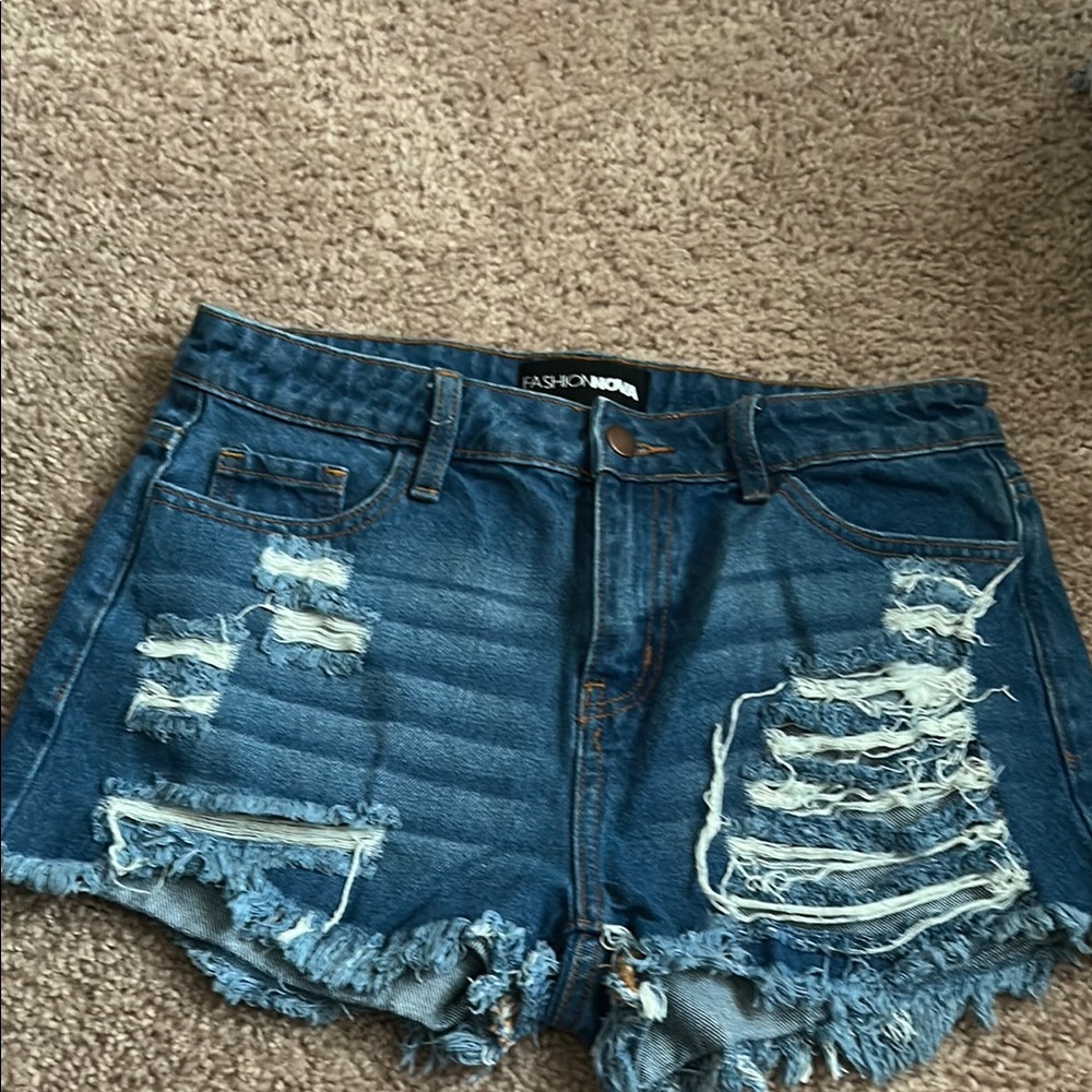 Fashion Nova Blue High-Waisted Distressed Jean Shorts